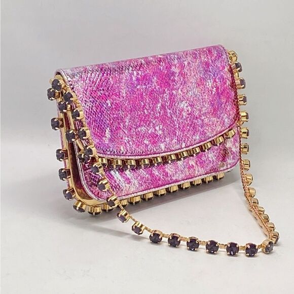 Aquazzura Mini Galactic Crystal Snake-Embossed Leather Shoulder Bag - Picture 2 of 10